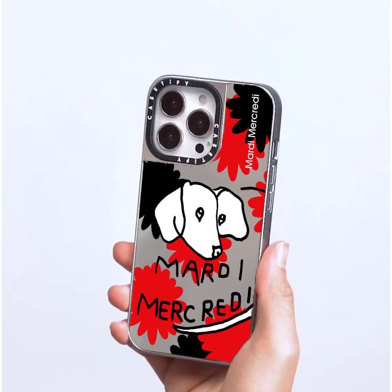 Casetify X Mardi Mercredi Ch. 03 CaseMagnetic suction Black & Sliver Mirror IPhone Case IPhone 16 15 14 13 12 Pro Max Plus Hard Back Case Cover พร้อมกล่องแกะสลักโลโก้