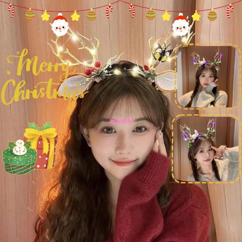 ที่คาดผมคริสต์มาส LED ที่คาดผมตุ๊กตาที่คาดผมรูปเขาเอลฟ์ที่คาดผมสำหรับงานปาร์ตี้ ที่คาดผมตุ๊กตาที่คาดผมรูปเขาเอลฟ์ที่คาดผมเรืองแสง InsStylee