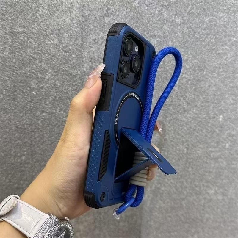 สำหรับ Samsung S25อัลตร้าพลัสกันกระแทกเกราะแม่เหล็กพับผู้ถือสายรัดข้อมือกรณีเชือกเส้นเล็กสำหรับ Samsung S24อัลตร้าพลัสขาไร้สายชาร์จทนทานฮาร์ดปกหลัง - รูปที่ 4