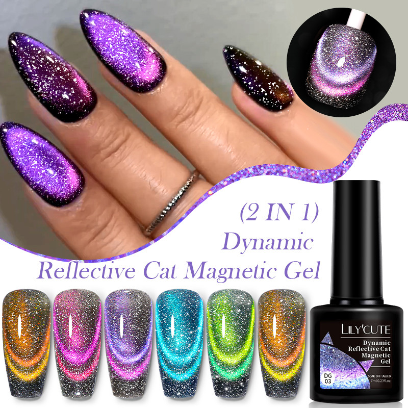 Ur SUGAR สีม่วงสะท้อนแสง Cat Magnetic Eye Nail Gel Sparkling Glitter Double Light Effect Nail Art Gel