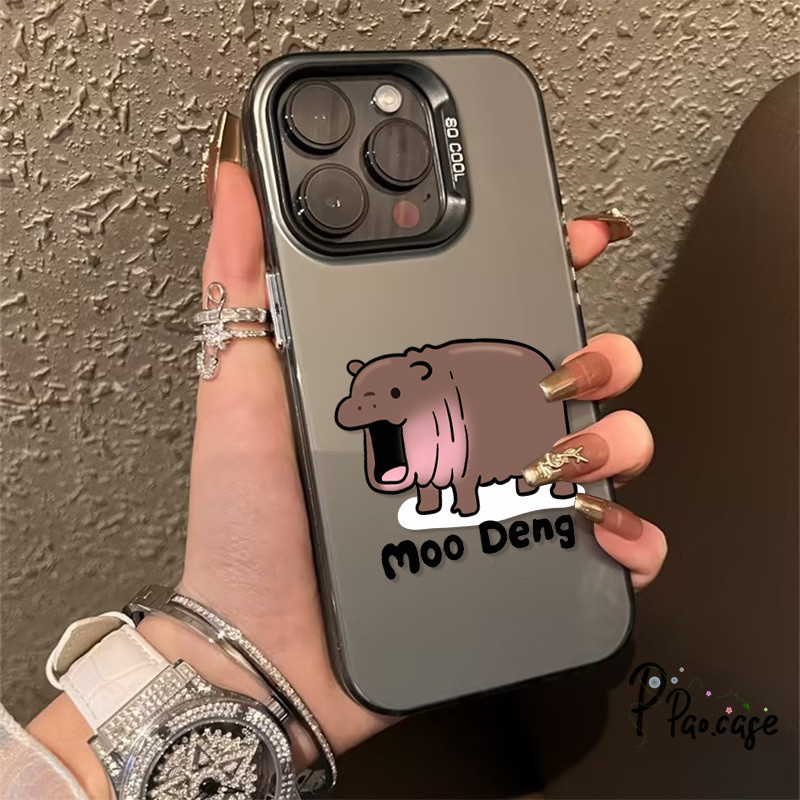 ฮิปโปการ์ตูนน่ารัก Moo Deng เข้ากันได้เคสไอโฟน 11 16 15 13 12 14 Pro Max XR X XS Max 16 7 14 8 Plus SE 2020 TPU นุ่มเคส