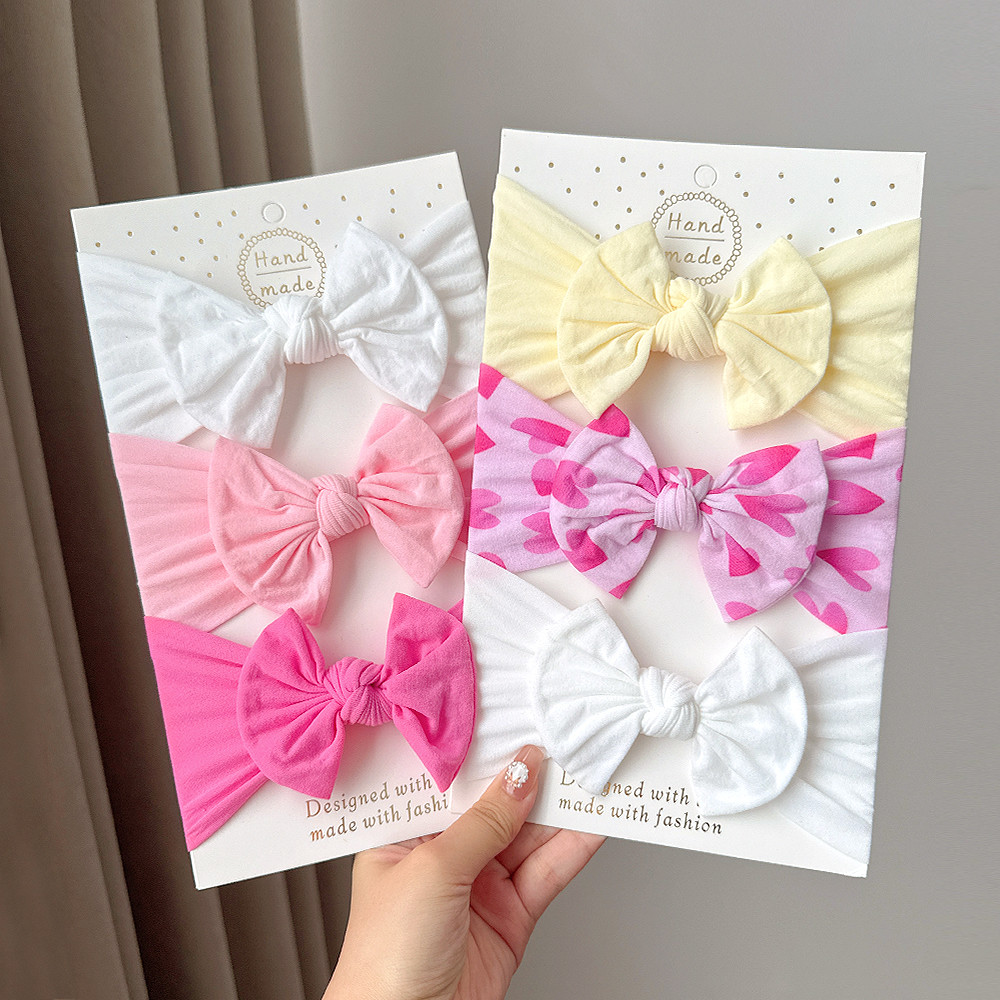 ที่คาดผมโบว์ 3 ชิ้น สําหรับเด็กทารกแรกเกิด Turban HairBand HeadWrap อุปกรณ์เสริมผม