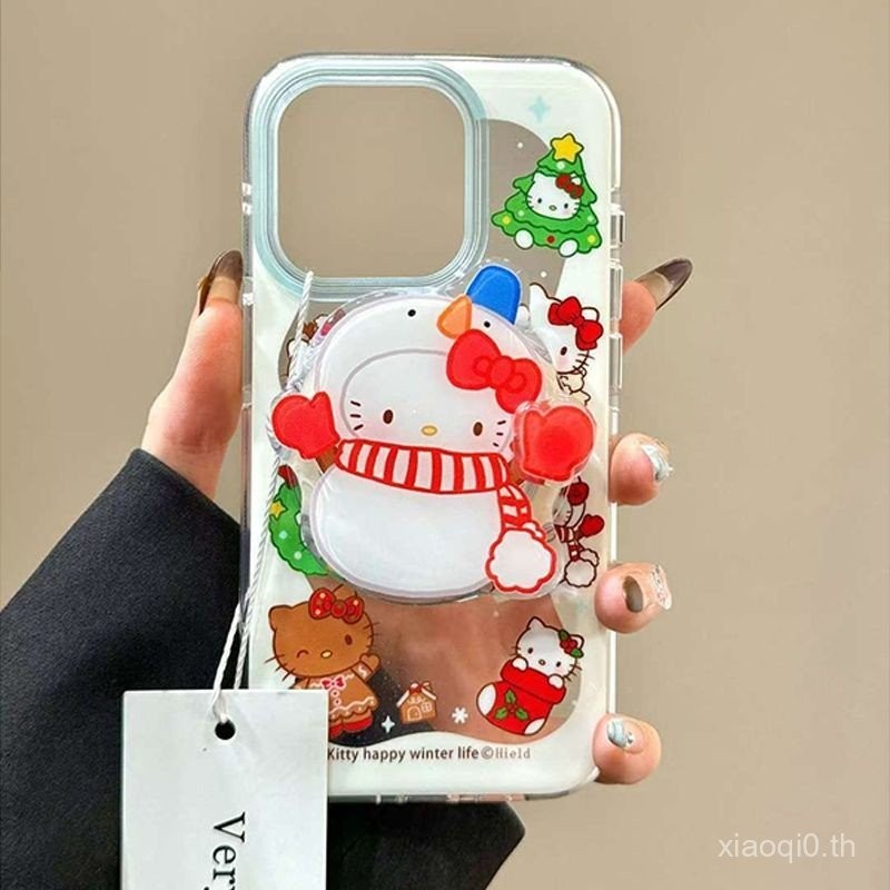 เคสโทรศัพท์มือถือสำหรับ iPhone 7 8 x XS XR xsmax 11 12 13 14 15 16 Pro Max PLUS สีขาวขอบมนุษย์หิมะ ktcat หมุนแม่เหล็กขาตั้งหุ้มทั้งเครื่องกันกระแทกเคสนิ่มเคสป้องกัน9vnw