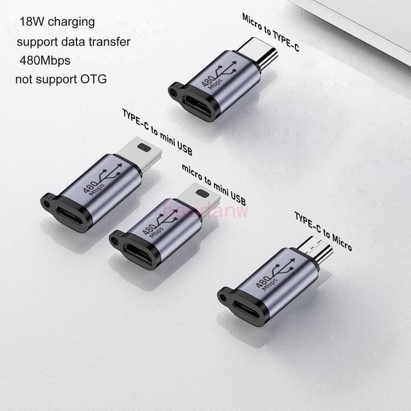 Bdw Micro USB เป็น TypeC Mini USB Converter Connector รองรับการชาร์จซิงค์ข้อมูล 480Mb
