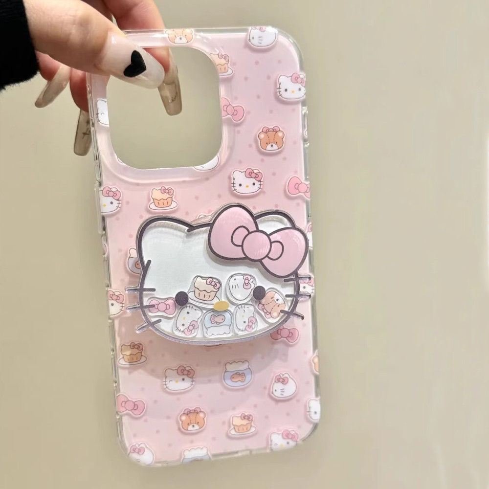 Iphone 14 Pro MaxปลอกThickenกันกระแทกเคสแข็งน่ารักGirly Hello Kittyที่วางโทรศัพท์เคสกล้องเคสสําหรับIPhone 16 15 14 13 Pro Max