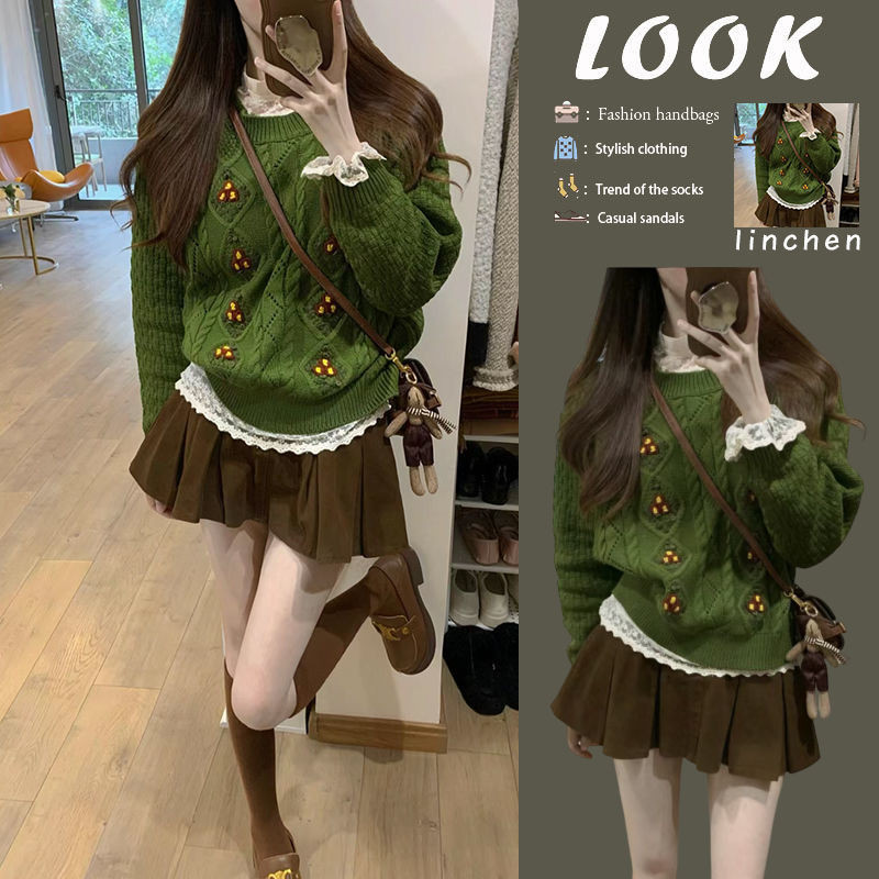 [Mtt สินค้าใหม่สำหรับฤดูใบไม้ร่วงและฤดูหนาว] ฤดูใบไม้ผลิสวมใส่อย่างอ่อนโยนกับ2024ของผู้หญิงเสื้อสเวตเตอร์สไตล์เกาหลีใหม่ที่มีดีไซน์แมทช์ลุคง่ายชุดสองชิ้นกระโปรงบางอินเทรนด์