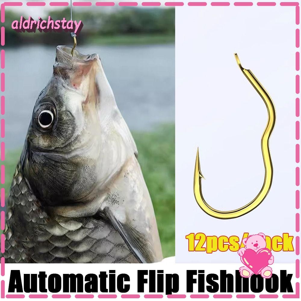 Exodus 12 ชิ้น/แพ็คอัตโนมัติ Flip Fishhook, Sharp Barbed Anti Slip Gold Fishing Hook, เหล็กคาร์บอนสูงตกปลา