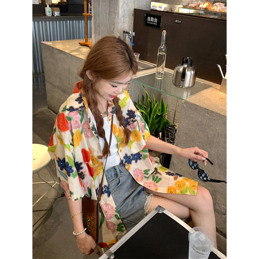 Beryl เสื้อเชิ้ตแขนสั้น ลายดอก ทรงหลวม สไตล์ญี่ปุ่น thumbnail 4