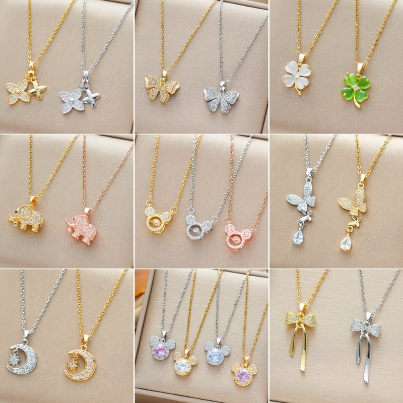 ((Linkการผสมผสาน) เวอร์ชั่นเกาหลีขายร้อน Micro-Inlaid Zircon สร้อยคอเหล็กไทเทเนียมหญิงแฟชั่นความรู้สึกระดับไฮเอนด์ Classy Clavic