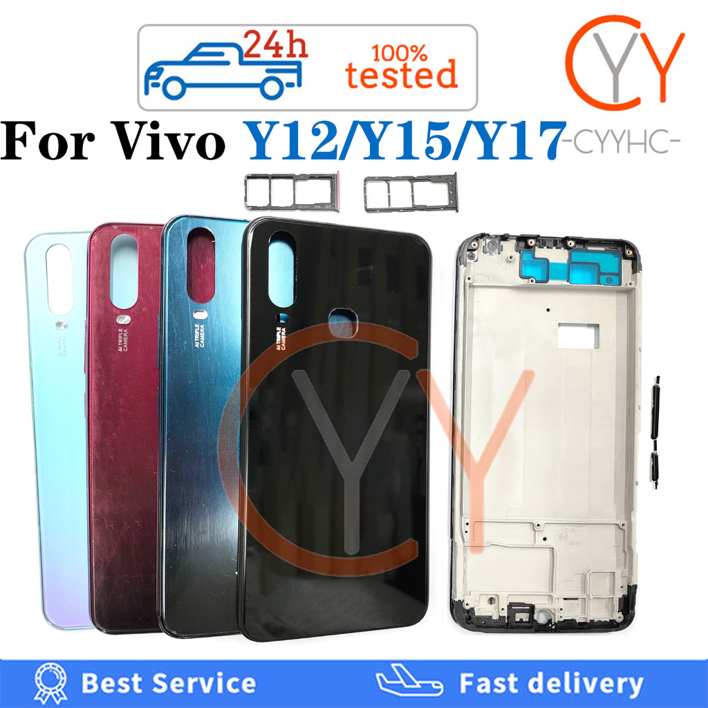 สําหรับ Vivo Y12 / Y15 / Y17 ฝาหลังแบตเตอรี่ปุ่มปรับระดับเสียงปิดสายไฟฝาครอบแบตเตอรี่ด้านหลังประตู + กรอบด้านหน้า LCD + เปลี่ยนซิมการ์ด
