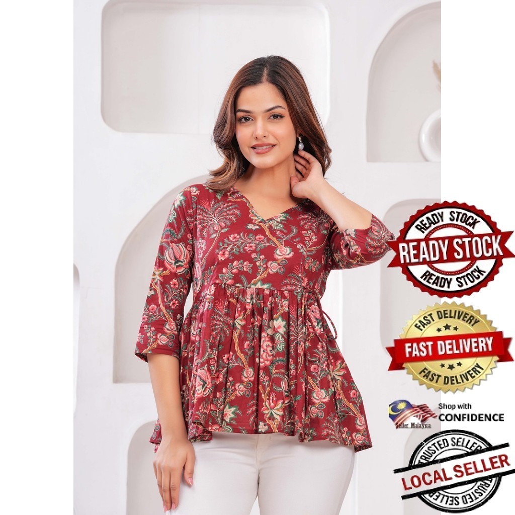 Kurti ผู้หญิงอินเดียสั้น Kurtis ผ้าฝ้าย Kurti ด้านบนยาวสั้น Kurtis Kurta เสื้อ Plus ขนาดกางเกง UD438