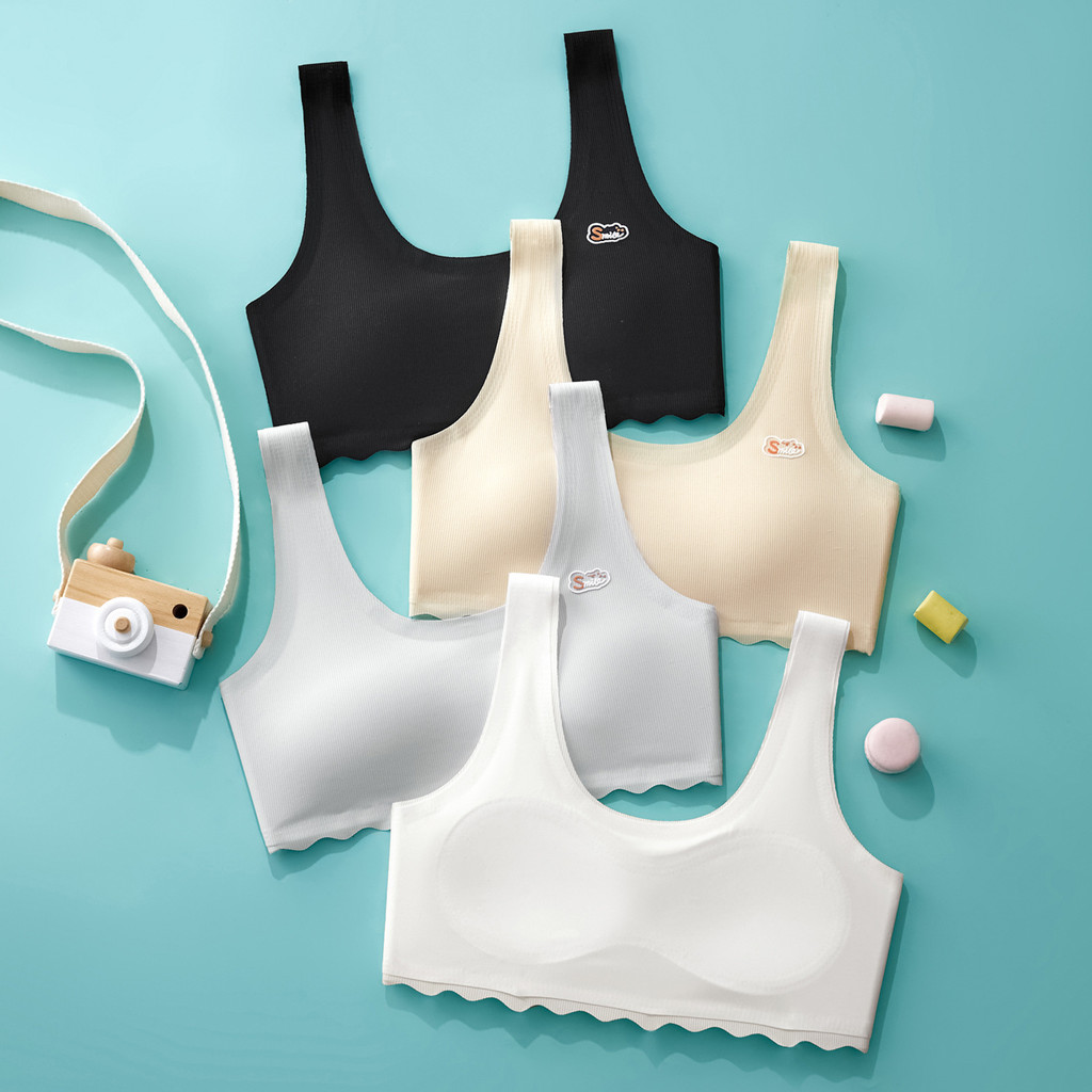 ผ้าไหมน้ําแข็งไม่มีรอยต่อถ้วยคงที่ชุดชั้นในพัฒนาการนักเรียนมัธยมต้นเสื้อกั๊กขนาดเล็ก 12-18 ปีหญิงระยะเวลาการปกครอง