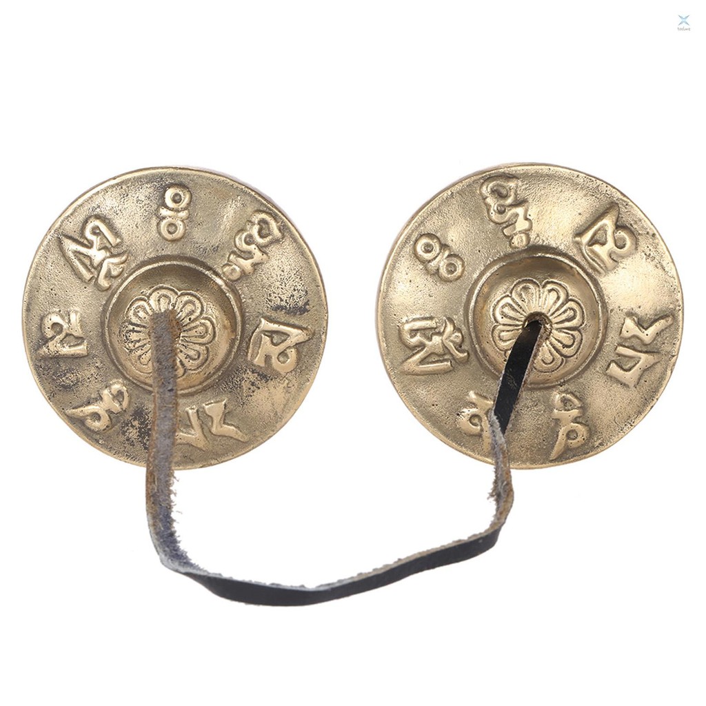 2.6in/6.5 ซม.Handcrafted การทําสมาธิทิเบต Tingsha Cymbal Bell พร้อมสัญลักษณ์นําโชคพุทธ