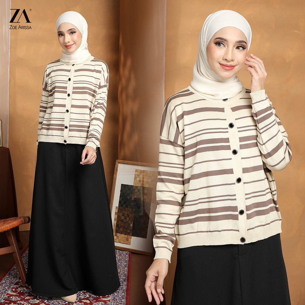 ZOE ARISSA BLOUSE CARDIGAN Wanita TOP STRIPE CARDIGAN ผู้หญิง Neena Liana KNITTED Suriati คาร์ดิแกนเ