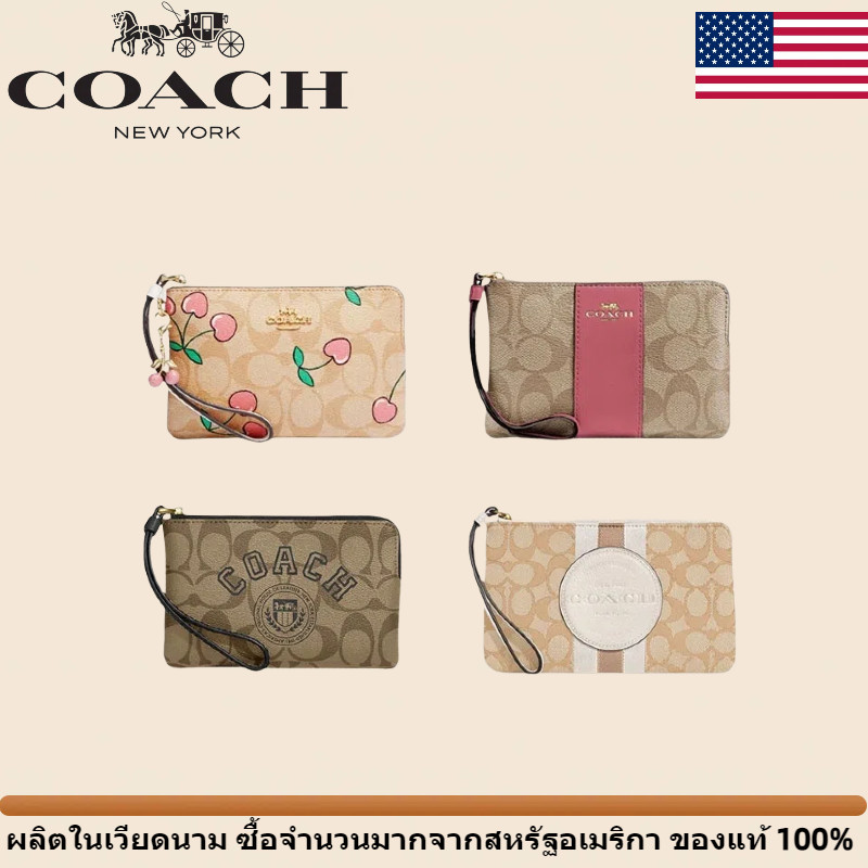 coach กระเป๋าใส่เหรียญกระเป๋าสตางค์ซิปผู้หญิง ฉ F58035