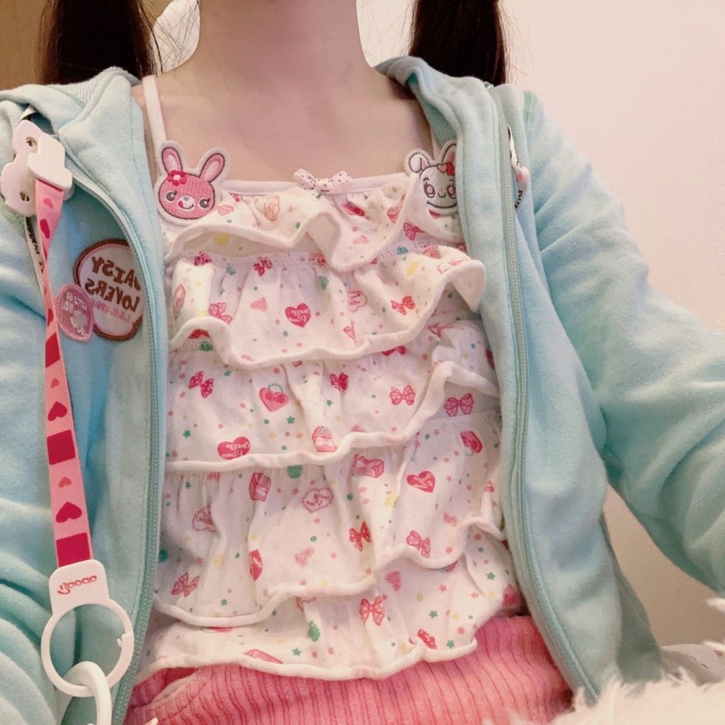 X-สีส้มญี่ปุ่นน่ารักโบว์พิมพ์ยกทรงสั้นด้านบนฤดูร้อนสไตล์ใหม่เสื้อผ้าผู้หญิงลําลอง