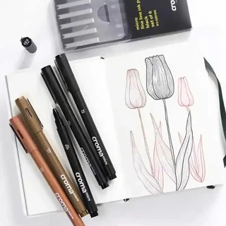 Croma Micro Fineliner Art ปากกาประดิษฐ์ตัวอักษรชุดเข็มนุ่มเคล็ดลับศิลปินวาด Sketching สีดํา/สีน้ําตาล/ผิว