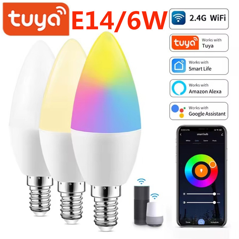 Tuya WIfi สมาร์ทเทียน E14 6W WIfi App ควบคุม Led Dimming เสียง Alice/Yndex