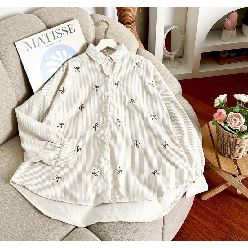KEMEJA Tq88indonesia เสื้อเชิ้ตผ้าลูกฟูกผู้หญิงล่าสุด / FENZIE EMBROIDERED RIBBON IMPORTED MATERIAL 
