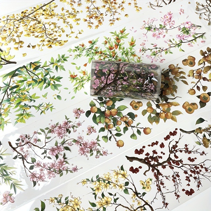 2 เมตร/ม้วนคริสตัลดอกไม้ Twig PET เทปโปร่งใสกันน้ําตกแต่งเทปกาวสําหรับสติกเกอร์ Scrapbooking Journal อุปกรณ์