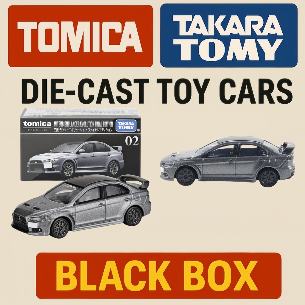 TOMICA Mitsubishi Lancer Evolution สีเทาโมเดลรถ-ของเล่นจิ๋วของแท้สำหรับนักสะสมแล