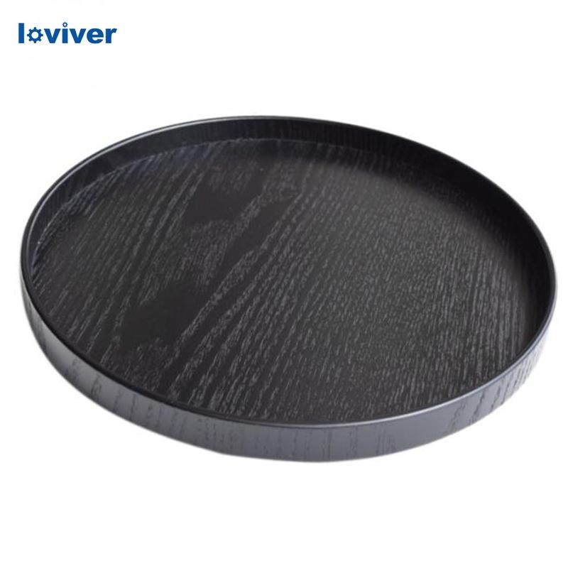 [Loviver] ถาดเสิร์ฟไม้ทรงกลม, ถาดเสิร์ฟขนมอาหารชนบทขนาดใหญ่พิเศษชามสลัดจานพกพาสําหรับสีดํา