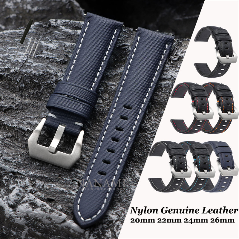 ไนลอน Genuien หนังนาฬิกา 20 มม.22 มม.24 มม.26 มม.พรีเมี่ยมผ้าใบ Cowhide กีฬาสําหรับ Panerai Universal ผู้ชายผู้หญิงเปลี่ยนเข็มขัดข้อมือ