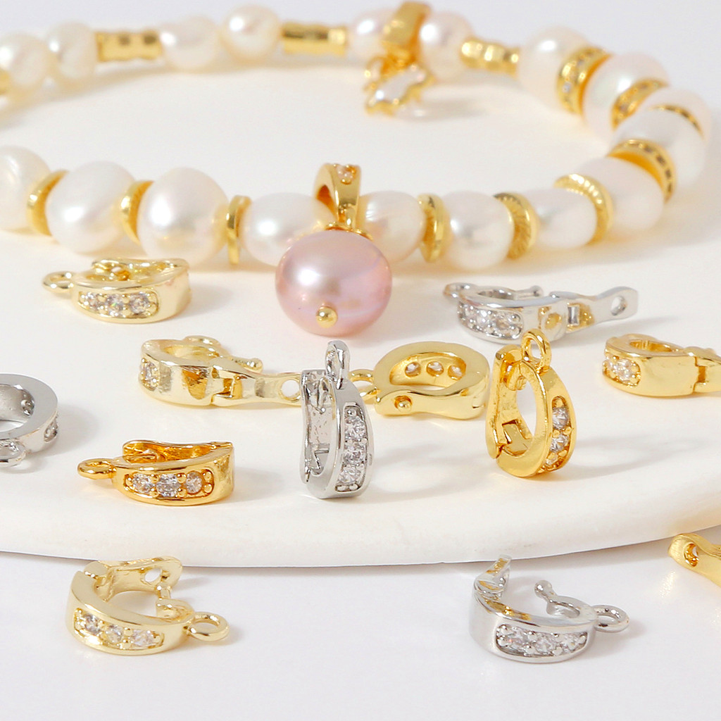 14k Gold-Covered สี Retention รอบ Micro-Inlaid Zircon จี้หัวเข็มขัด DIY เครื่องประดับอุปกรณ์เสริมหัวเข็มขัดสร้อยคอมุก Ending Buckle วัสดุ