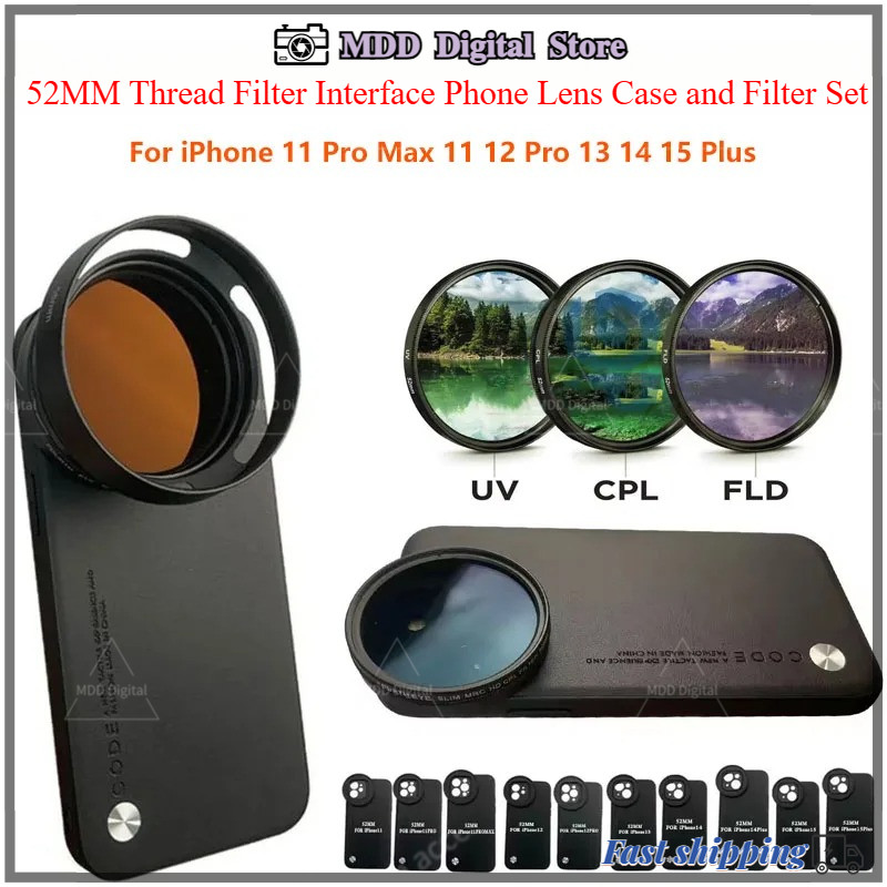 52 มม.ตัวกรองการอ่าน MOUNT เลนส์โทรศัพท์พร้อม UNIVERSAL CPL UV FLD FILTER สําหรับ IPHONE 11 12 13 14