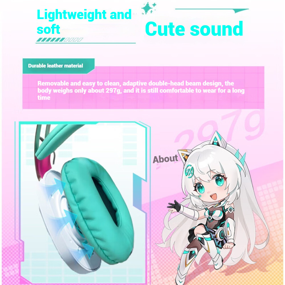 Asus TIANXUAN TX301 Hatsune Miku Co branded Headworn Virtual 7.1 Surround RGB ชุดหูฟังแบบมีสาย
