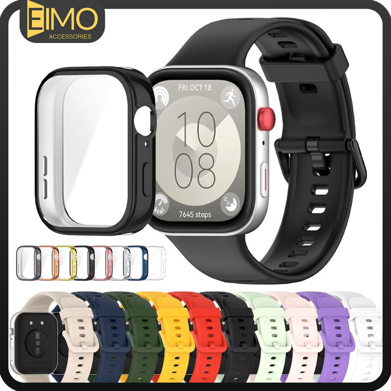 สายรัดยาง TPU for Huawei Watch Fit 4 กีฬาซิลิโคนสายคล้องคอป้องกันหน้าจอกันชน for Smartwatch Huawei Fit 3