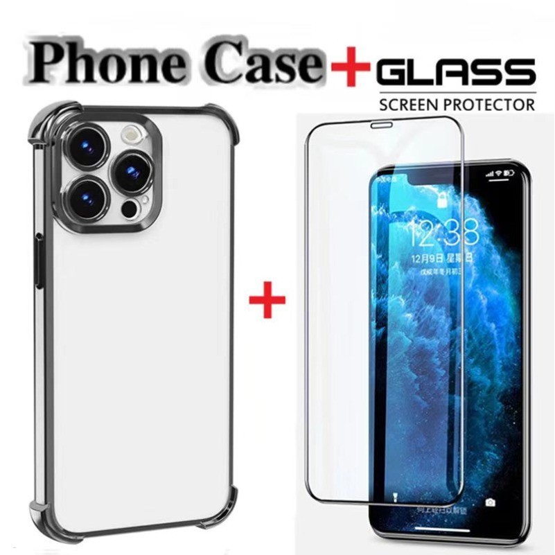 2in1 เคสหรูหรา + กระจกนิรภัยความละเอียดสูง OPPO A3 A3X A60 A58 A38 A18 A57 A17 A17k A77 A57s A77s A7