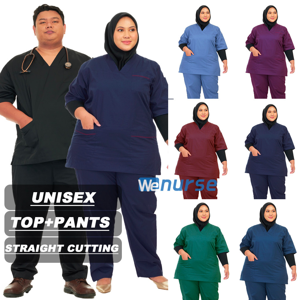 XS-7XL MEDICAL SCRUB SUIT PLUS ขนาด BAJU SCRUB TOP+PANTS XS 4XL 5XL 6XL 7XL