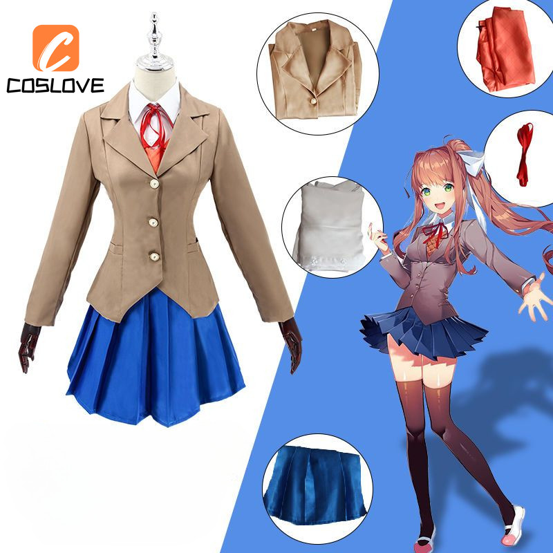 อะนิเมะเกม Doki Doki วรรณกรรมคลับ Monika คอสเพลย์เสื้อผ้าชุดเครื่องแต่งกายโรงเรียน JK ชุดชุดคอสเพลย์