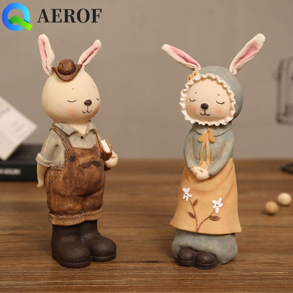 AEROF รูปปั้นกระต่ายอีสเตอร์, มินิน่ารักมินิตุ๊กตากระต่าย, งานฝีมือเรซินสร้างสรรค์ยุโรป Pastoral กระต่ายเดสก์ท็อปเครื่องประดับชั้นวางหนังสือตู้