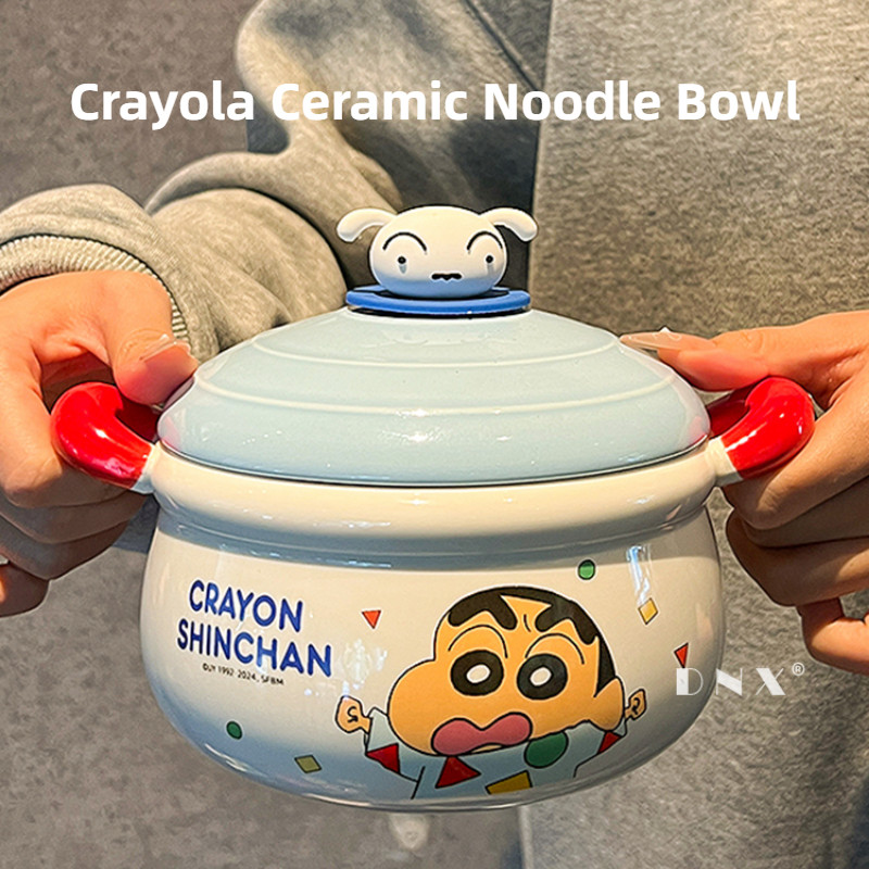 Crayon Shin-Chan Co-Branded Double Ear ชามบะหมี่กึ่งสําเร็จรูปน่ารักเซรามิคชามซุปใหญ่ชุดของขวัญสาว High-Appearance