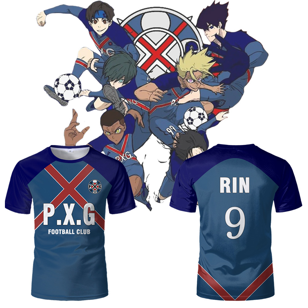 PXG Blue Lock อะนิเมะญี่ปุ่น Jersey ชุดฟุตบอล No.9 Rin Shidou คอสเพลย์กีฬา Unisex Tops