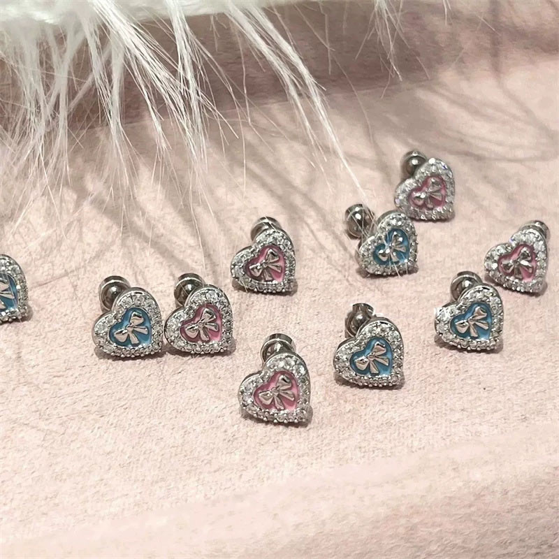 1 ชิ้น Charm Alloy น้ํามันหยด Bowknot Heart Earbone ต่างหูสําหรับผู้หญิง