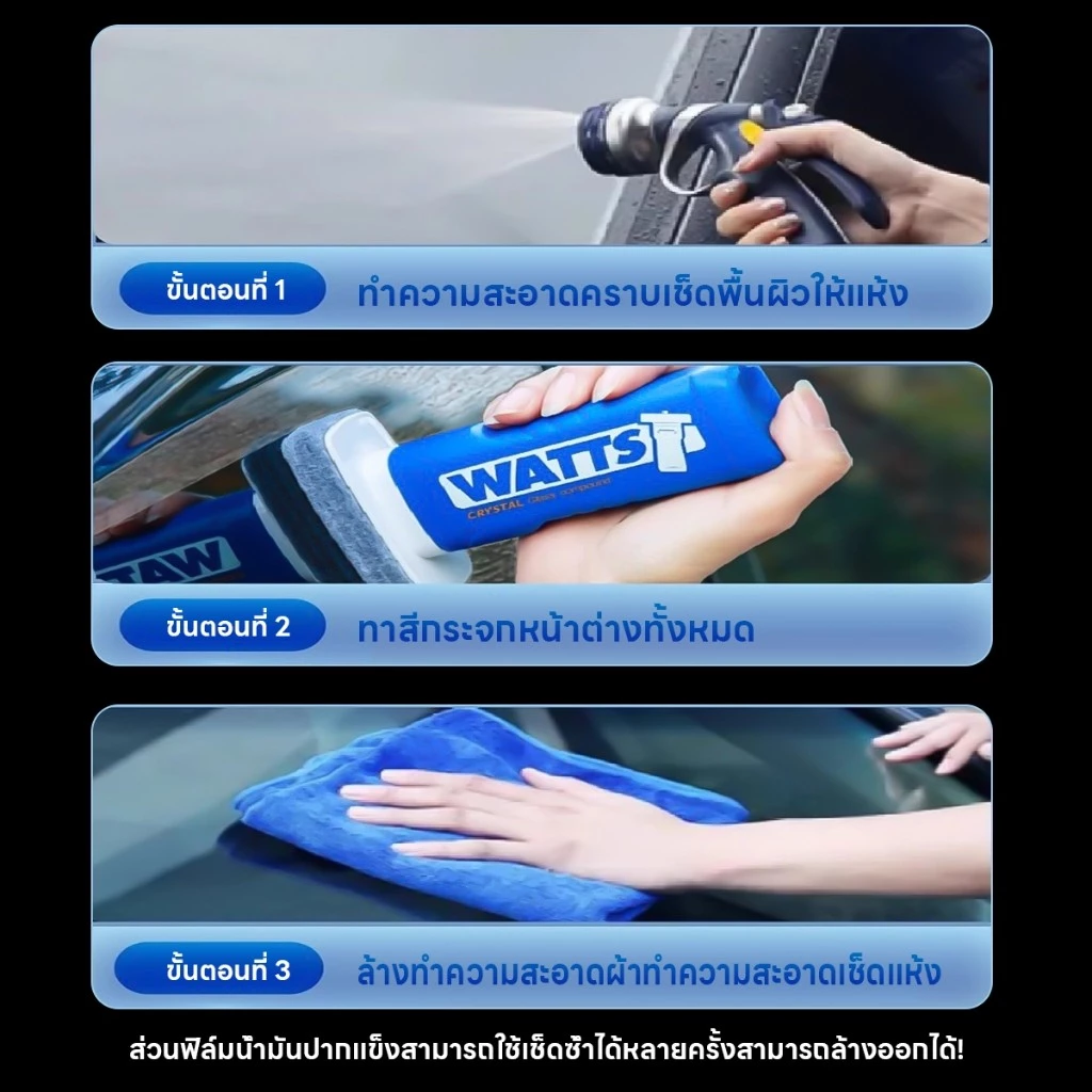 WATTS แปรงทำความสะอาดฟิล์มน้ำมันกระจกรถยนต์ มัลติฟังก์ชั่น thumbnail 7
