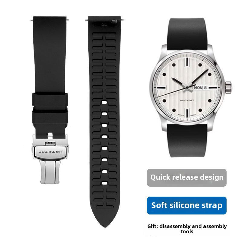 สายนาฬิกาซิลิโคนอินเทอร์เฟซโค้งสําหรับ Hamilton Khaki/Navy/Jazz/Field - Quick Release Strap 18-24mm