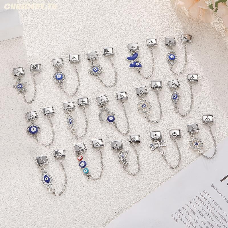 จี้ Blue Eyes Charm เพื่อนที่ดีที่สุดพ่อดอกไม้อิตาเลี่ยน Charm Links Fit 9 มม.สร้อยข้อมือสแตนเลสทําเครื่องประดับ