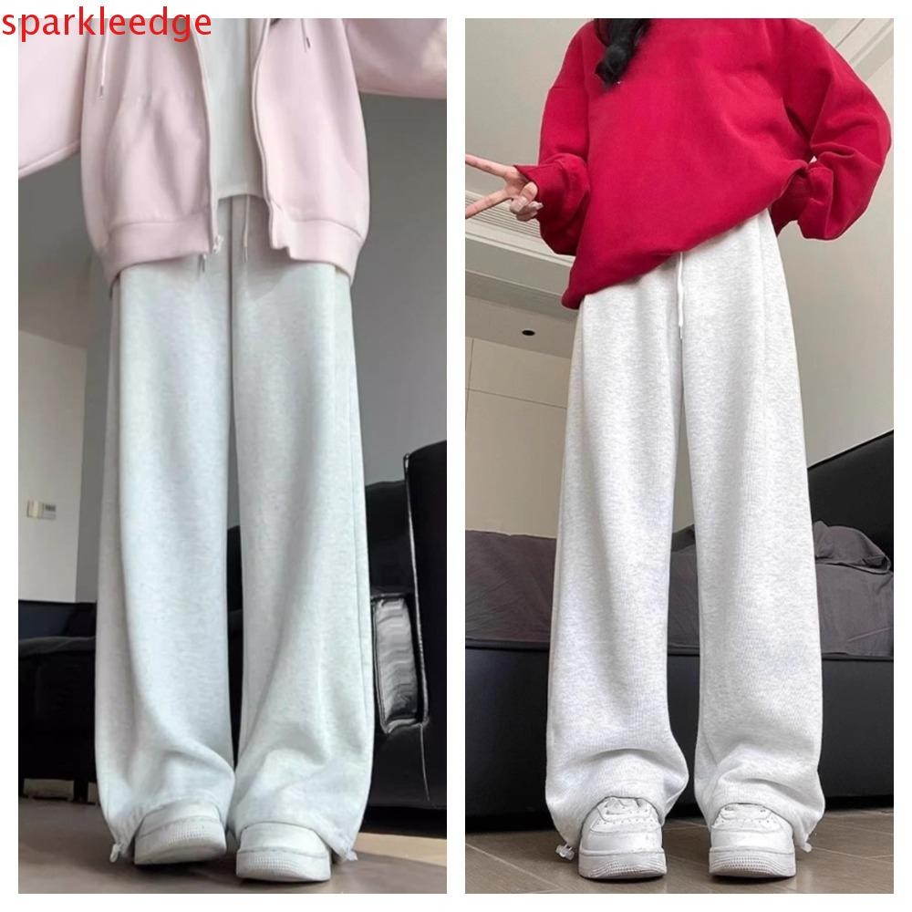 SPARKLEEDGE กางเกงลากลําลอง, เอวสูงกางเกงหลวมขากว้าง, ง่าย Y2K Sweatpants กีฬา Drawstring กางเกงผู้หญิง Lady