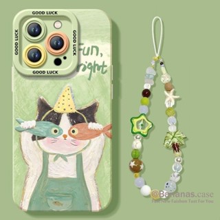 การ์ตูนภาพวาดสีน้ํามันปลา Cat + Lanyard สําหรับ iPhone 17 16…