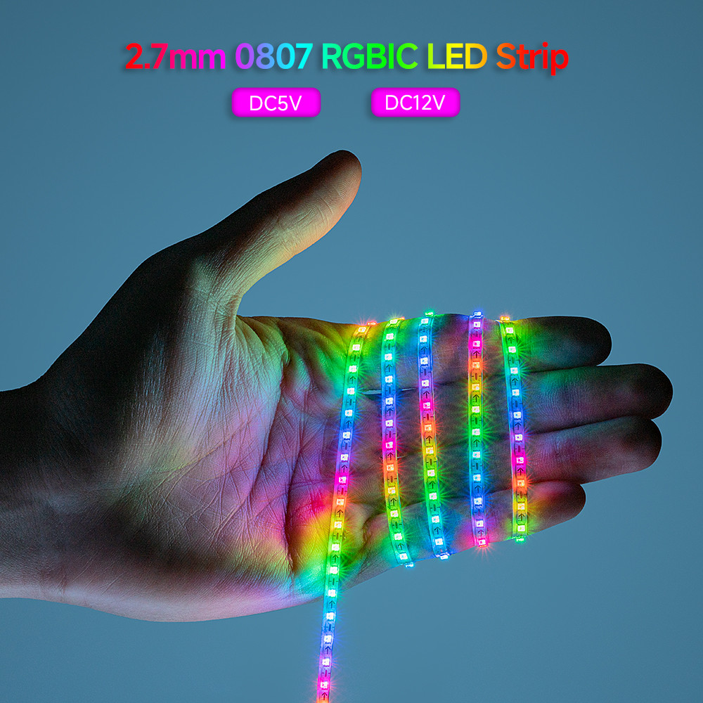 BTF-LIGHTING 2.7 มม ความกว้าง WS2812B RGB IC 160LEDs/m 0807 แถบไฟ LED 5V 12V