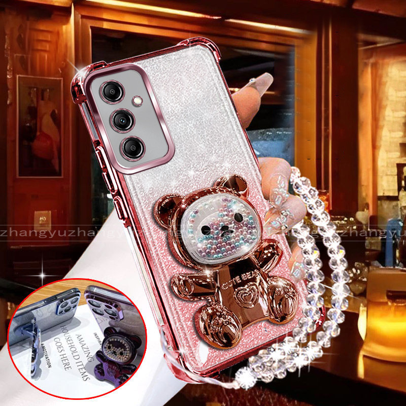 SAMSUNG สําหรับSamsung A16 A26 A36 A56 5Gเคสโทรศัพท์3Dหมีผู้ถือGlitterกระดาษใหม่สร้อยข้อมือเคสโทรศัพ