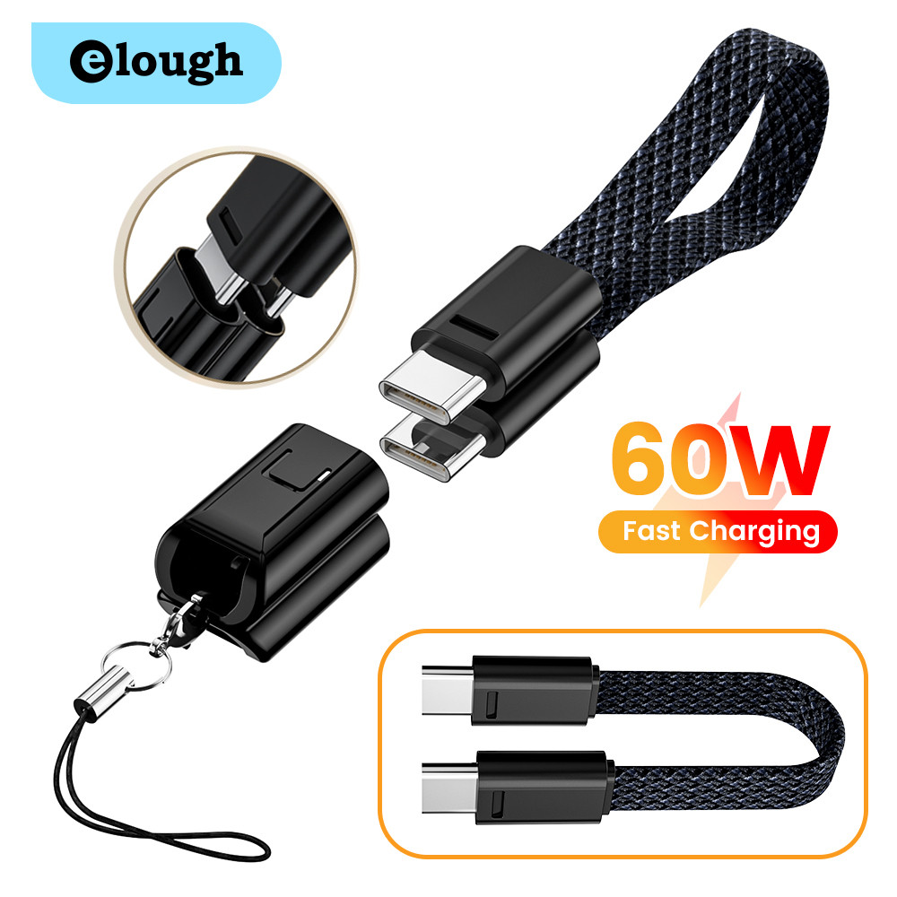 Elough PD60W Fast Charging พวงกุญแจสั้น Lanyard USB Type C ถึง Type C สายเคเบิลข้อมูล 16.5 ซม.แบบพกพา PD27W CL สายชาร์จ