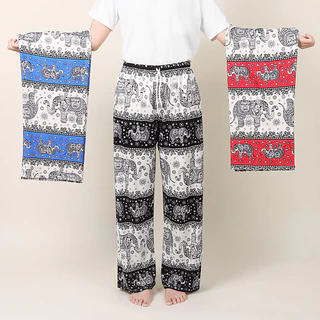 MUHANLU01 พร้อมส่งจากไทย กางเกงช้างขาปล่อย ผ้าดีผ้าเบาใส่สบาย กางเกงขายาวผ้าสปันใส่เบาๆนิ่มๆใส่ไปทะเลหรือใส่อยู่บ้านชิวๆ