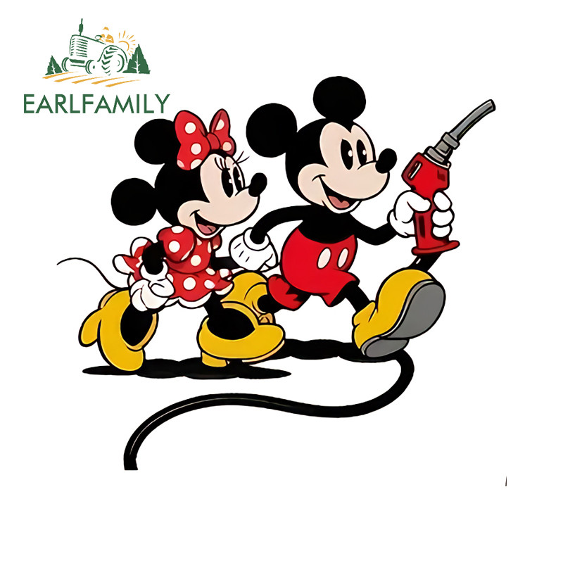 EARLFAMILY Mickey Mouse สติกเกอร์รถอารมณ์ขันตู้เย็นกันน้ําสเก็ตบอร์ดเครื่องปรับอากาศ PVC Decal Creative Scratch-Proof ตกแต่ง