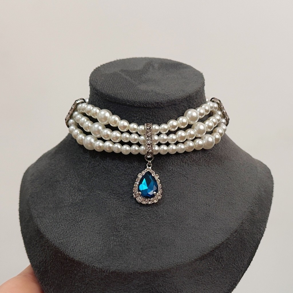 ปลอกคอแมว สัตว์เลี้ยง แมว Devon Rex Abi Bear สร้อยคอ เครื่องประดับ ปลอกคอสามชั้น ไข่มุก สไตล์วินเทจ 