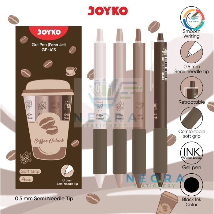 Joyko Gel Pen GP 413 Coffee Oclock Pen มี 4 ปากกา | @ 1 กล่อง